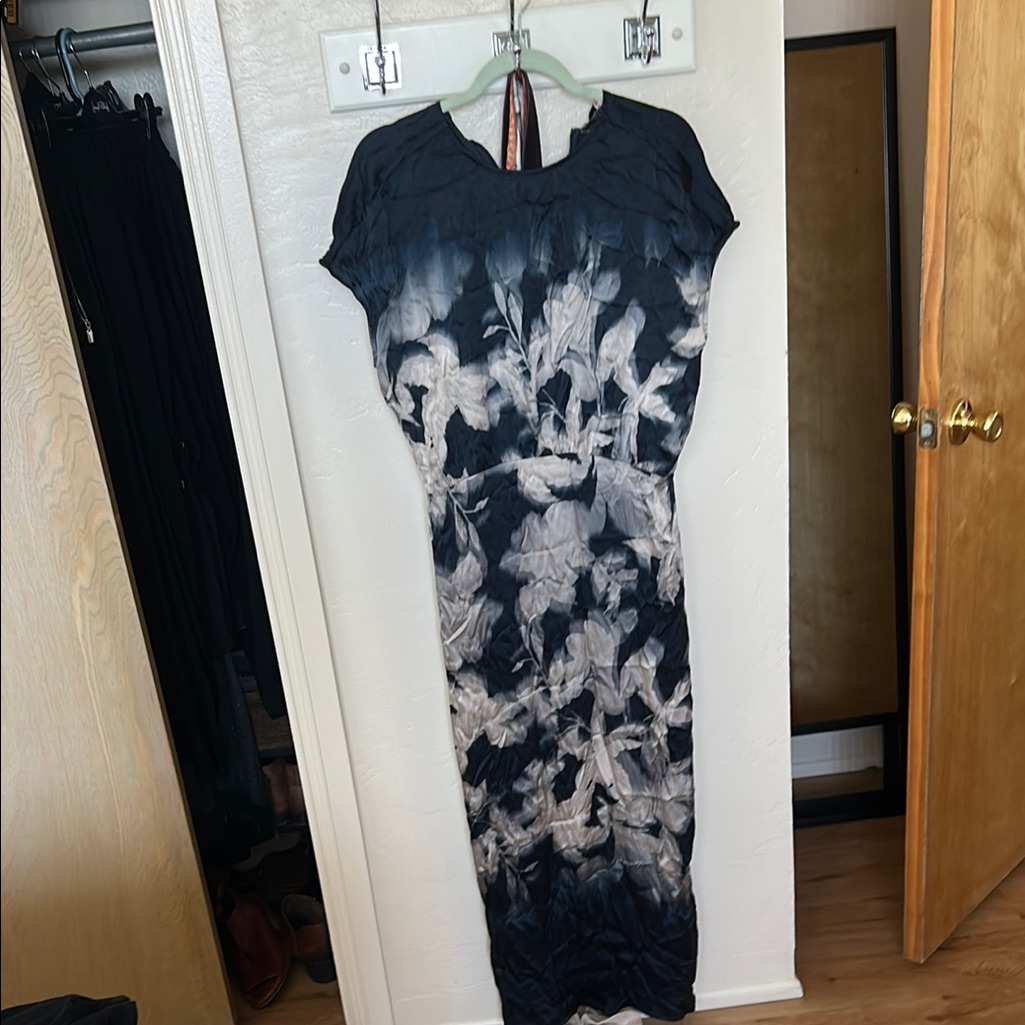 Blue And White Casual Maxi Dress With Dolman Sleeves